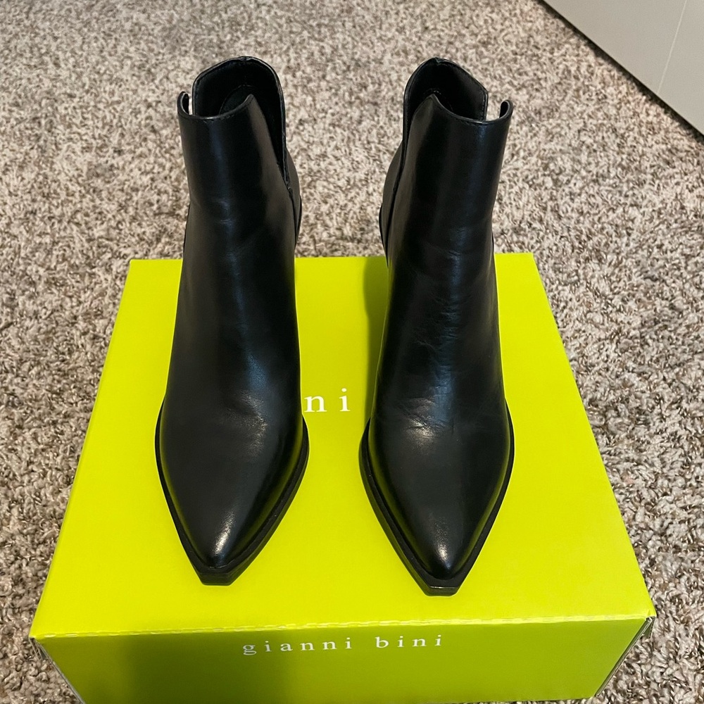 Gianni Bini Huttsen Leather Stacked Heel Western Bootie